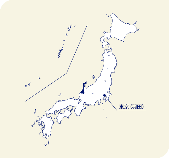日本地圖 石川縣位於東京（羽田）西北部