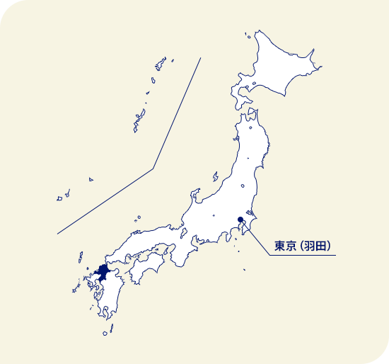 日本地圖 福岡縣位於東京(羽田)西南部