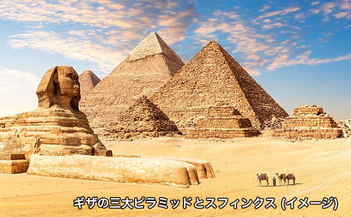 ギザの三大ピラミッドとスフィンクス（イメージ）
