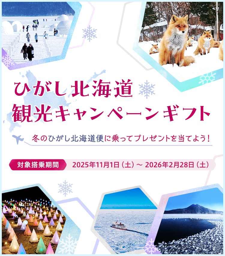 ひがし北海道観光キャンペーンギフト 冬のひがし北海道便に乗ってプレゼントを当てよう！対象搭乗期間2025年11月1日（土）～2026年2月28日（土）