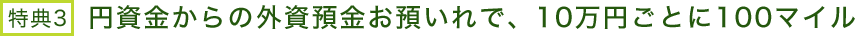 特典3 円資金からの外資預金お預いれで、10万円ごとに100マイル