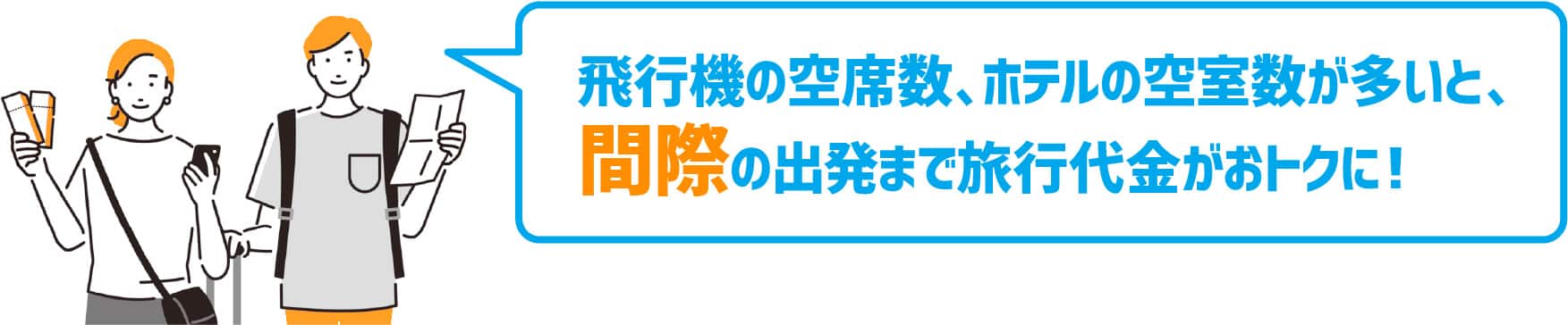 飛行機の空席数、ホテルの空室数が多いと、間際の出発まで旅行代金がおトクに！