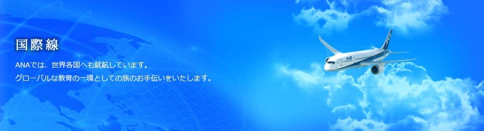 国際線 ANAでは、世界各国へも就航しています。グローバルな教育の一環としての旅のお手伝いをいたします。