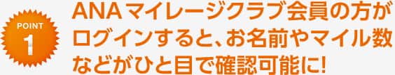 ANAマイレージクラブ会員の方がログインすると、お名前やマイル数などがひと目で確認可能に！