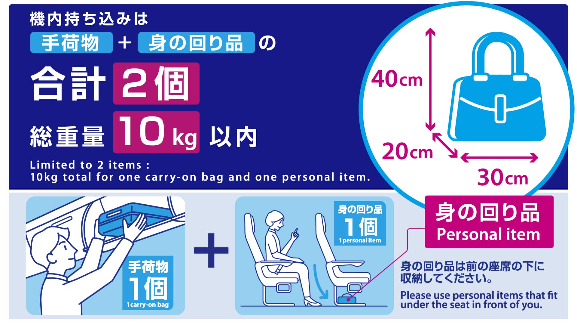 Diagram illustrating carry-on baggage rules. 