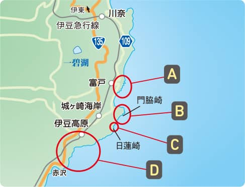 空撮釣り場ガイド 東伊豆 静岡県 の魚の付き場を図解 Ana釣り倶楽部 Ana Sky Web