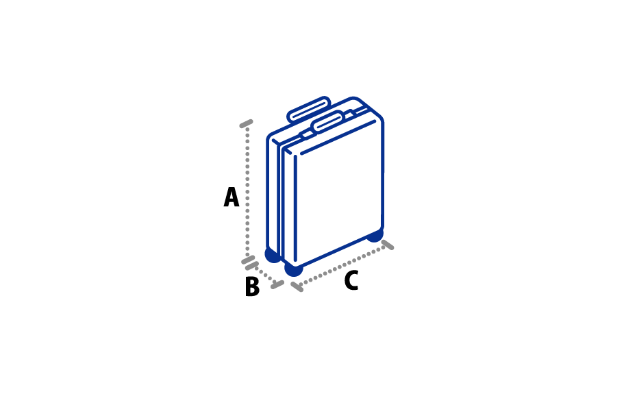 Bagage dont le total des trois dimensions, hauteur A + longueur B + largeur C est supérieur à 292 cm