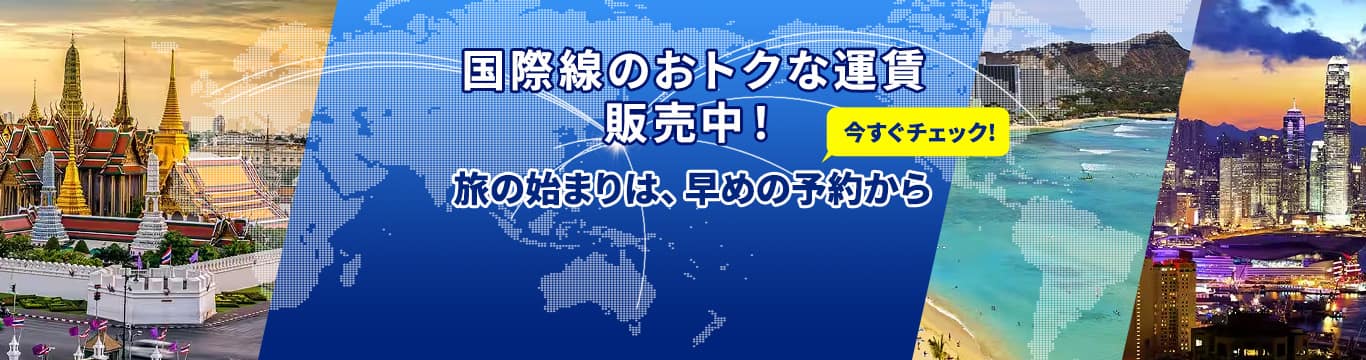 国際線のおトクな運賃販売中！旅の始まりは、早めの予約から　今すぐチェック！