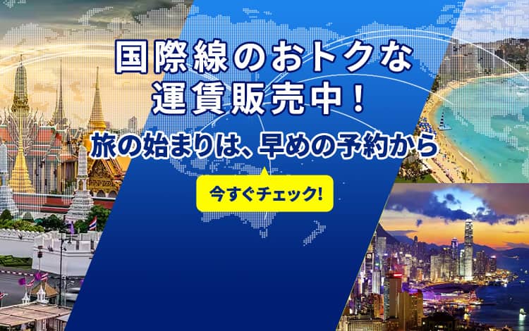 国際線のおトクな運賃販売中！旅の始まりは、早めの予約から　今すぐチェック！