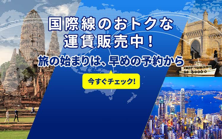 国際線のおトクな運賃販売中！旅の始まりは、早めの予約から。今すぐチェック！