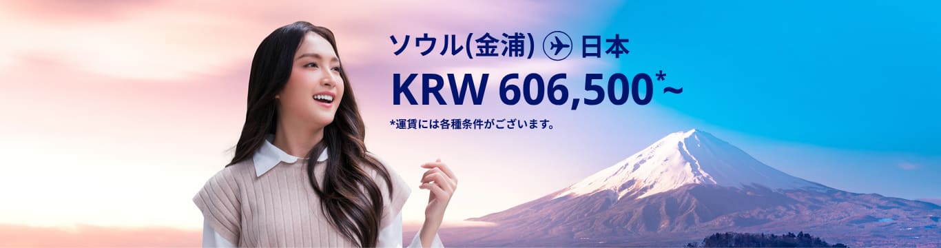 ソウル（金浦） - 日本 KRW 606500 ～ 運賃には各種条件がございます。