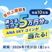 あなたのふるさと納税 寄付上限額はいくら？抽選10名様 調べるだけで50,000円分のANA SKY コインが当たる！