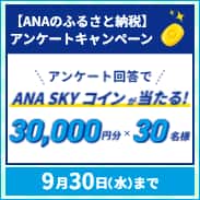 あなたの声が、地域の魅力に。「ANAのふるさと納税」アンケートキャンペーン！アンケート回答でANA SKY コインが当たる！ 30,000円分×30名様 期間：2026年9月1日火曜日から2026年9月30日水曜日まで