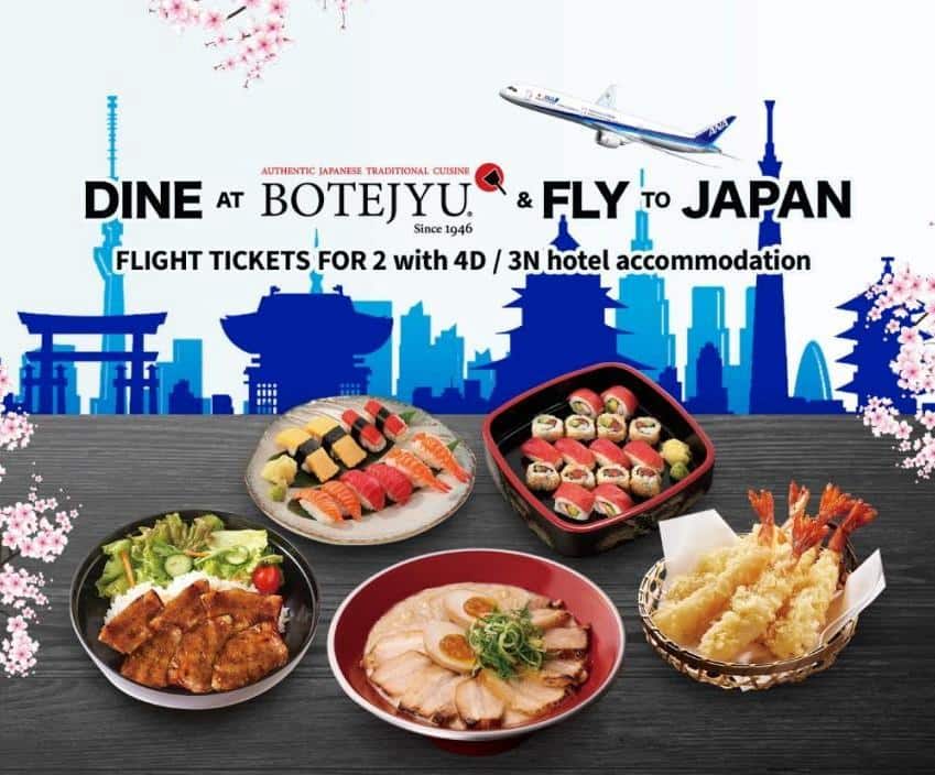 DINE AT BOTEJYU & FLY TO JAPAN FLIGHT TICKET FOR 2 with 4D / 3N hotel accommodation