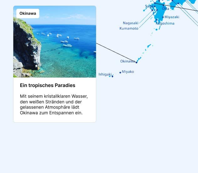 Okinawa Ein tropisches Paradies – Mit seinem kristallklaren Wasser, den weißen Stränden und der gelassenen Atmosphäre lädt Okinawa zum Entspannen ein.