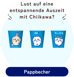 Illustration einer Karte von Japan und eines Flugzeugs. Chiikawa, Usagi und Hachiware genießen ihre gemeinsame Reise.