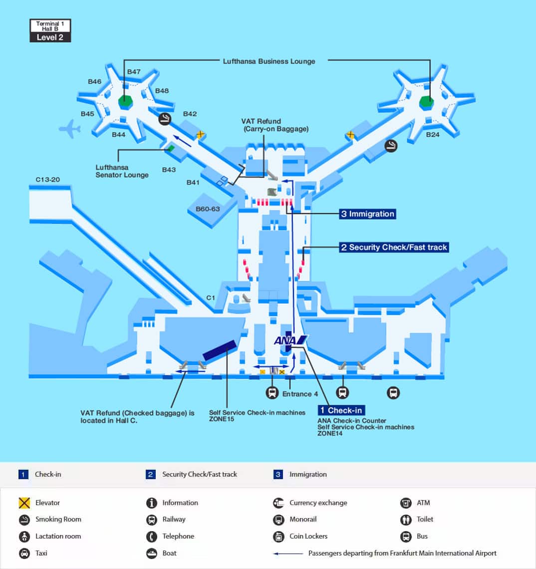 フランクフルト空港の出発ターミナルマップ