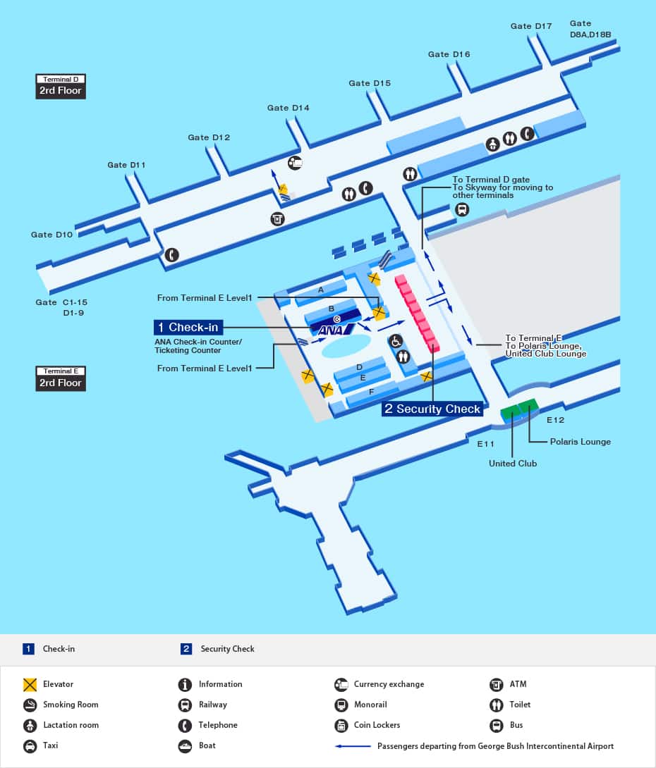 Departure map of Houston airport