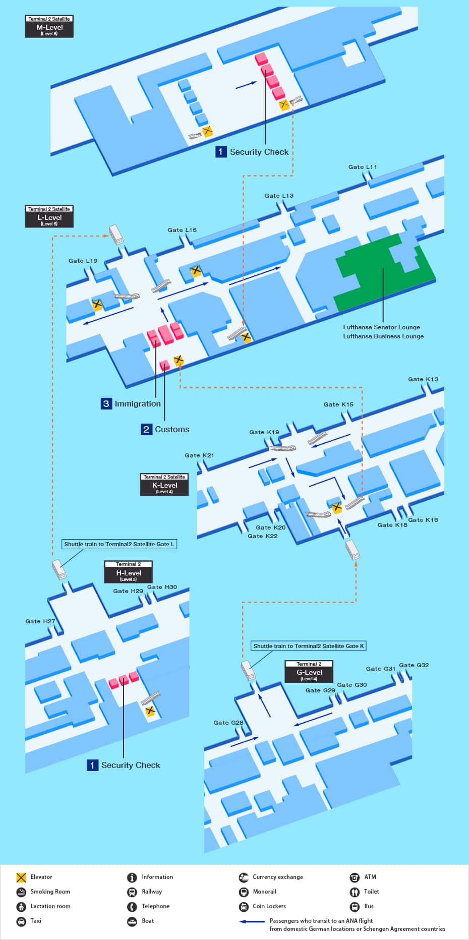Transit from other airlines to ANA flights map of Munich airport