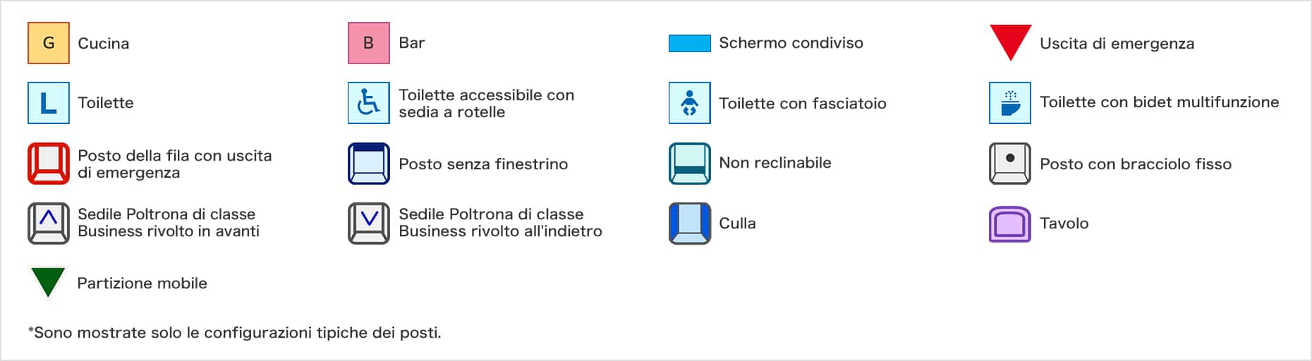 Legenda della mappa dei posti