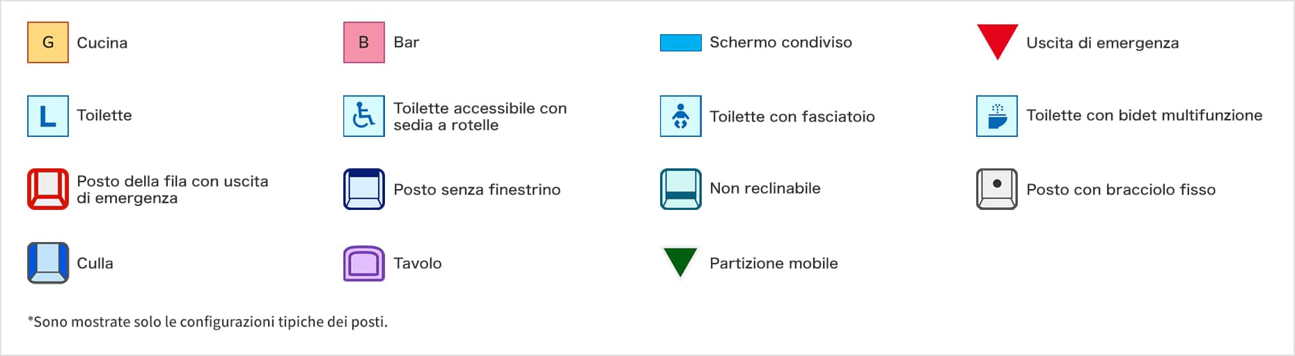 Legenda della mappa dei posti